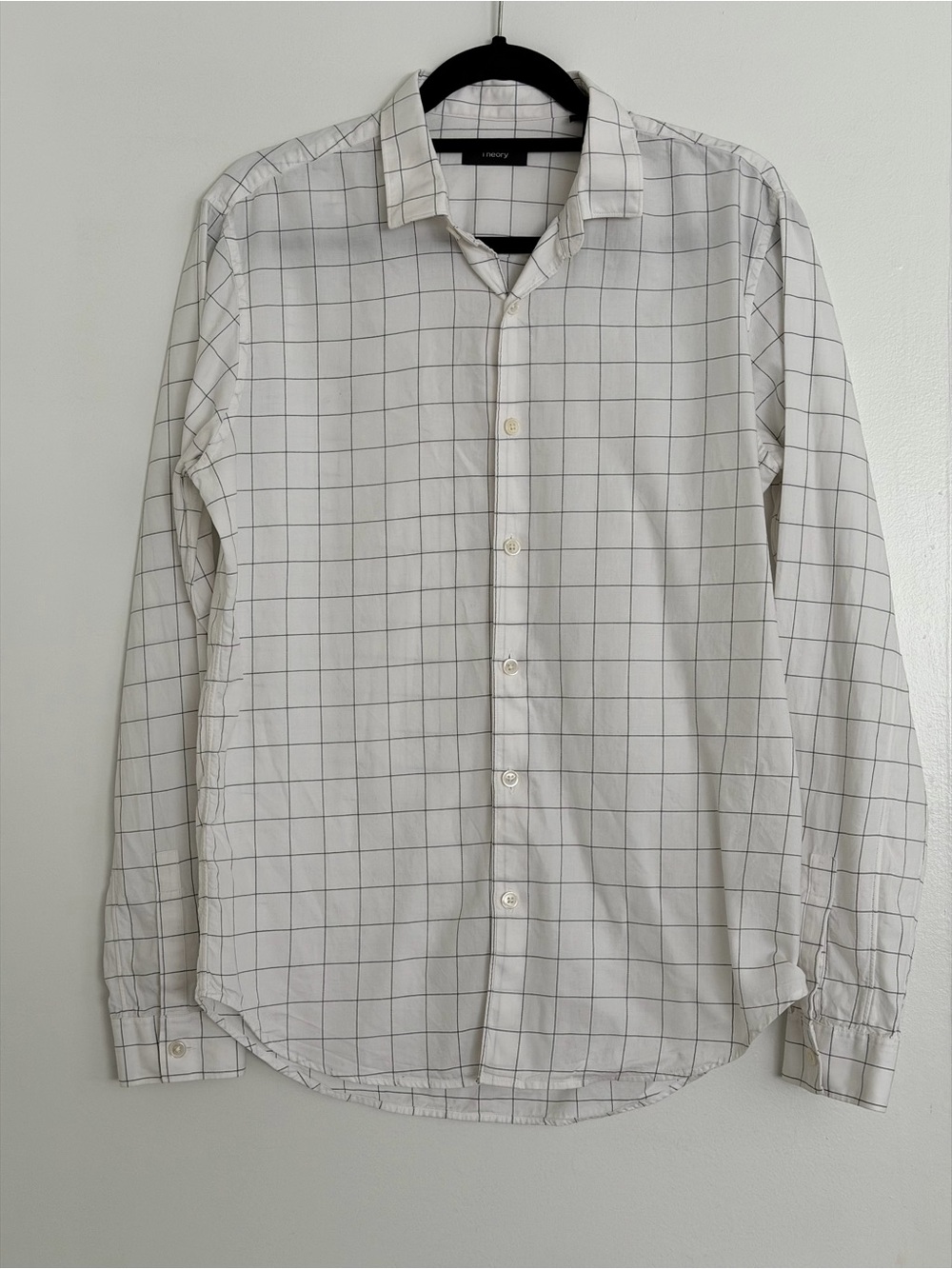 Theory White Grid Button Down Shirt Men’s Size M Long Sleeve